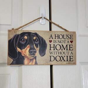 Love & Laughter Doxie 10x5 Wooden Wall Hanger Plaque Made In USA Dog  Decorative